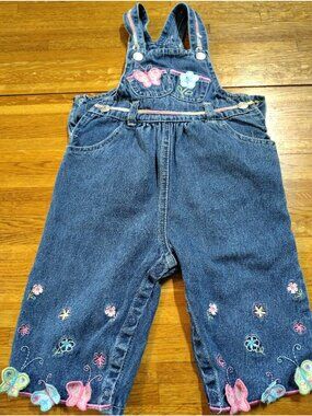 Vintage denim overall butterflies baby girl 12 month tall
